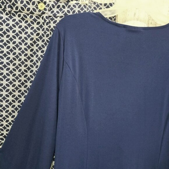 Susan Graver Women's Blouse Size 1X Navy Blue Gold Zipper Office Stretchy V Neck - Picture 9 of 14